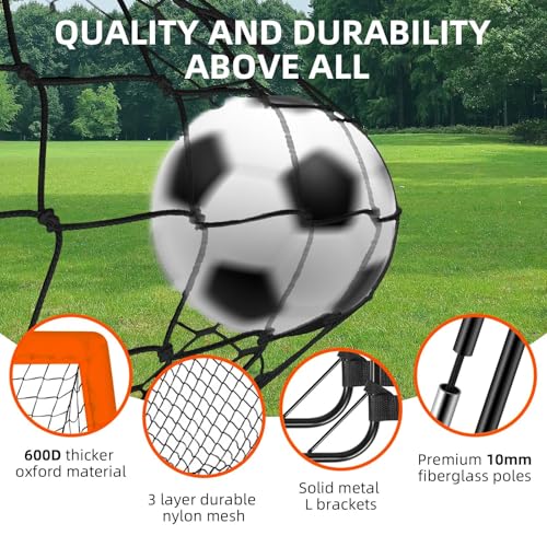 Soccer Goal, Soccer Goals for Backyard, 6x4ft Portable Pop Up Soccer Net Set, Soccer Training Equipment with Soccer Ball, Ladder and Cones - color: Orange2