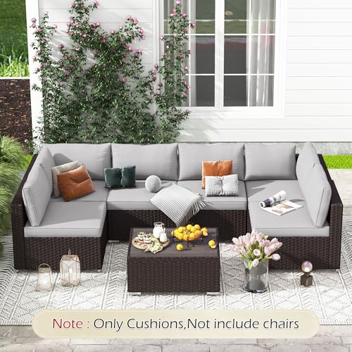 HOMREST Outdoor Replacement Cushions for Patio Furniture,Water-Repellent Sofa Cushion for 6-Seat Rattan Wicker Sectional Patio Conversation Sets,14-Piece Cushions Set for Outdoor Couch（Silver Grey） - color: Light Grey, size: 6 Seat