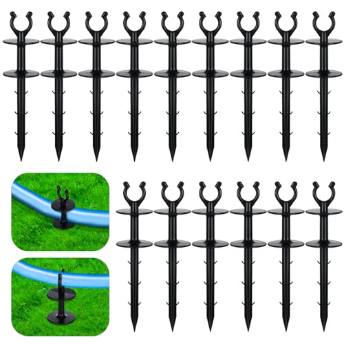 Blulu 15 Pcs 2 in 1 Garden Hose Guide, Universal 10 Inch Hose Guide Stakes with Barbs, Water Sprinkler Support Spike to Keep Off Lawn for Yard Lawn Garden Flower Plant Tool(Black) - color: black
