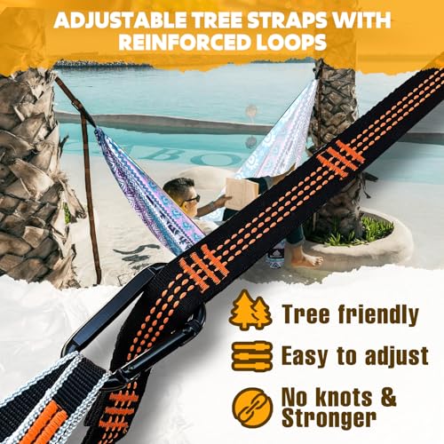 NATUREFUN Ultra-Light Travel Camping Hammock | 300kg Load Capacity,Breathable,Quick-Drying | 2 x Premium Carabiners,2 x Nylon Slings Included | Outdoor Indoor Garden - color: Ethnic, size: 275x140cm