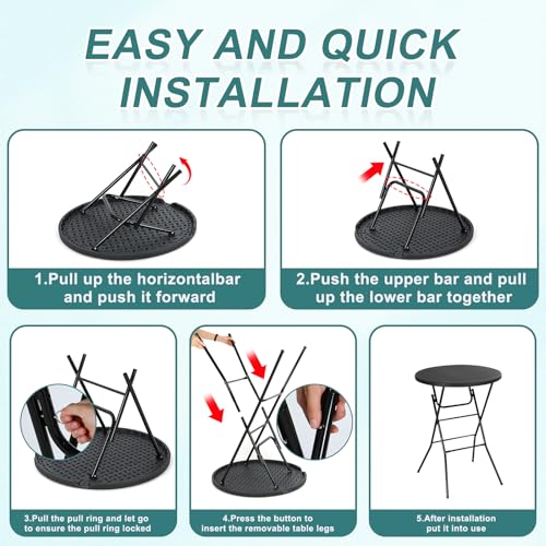 Nice C Plastic High Top Round Table, Portable Cocktail Bar Table, 31.5" Folding Counter Height Tables, Waterproof Outdoor/Indoor Tables for Parties, Weddings, Camping, Backyard (Black, 1 Pack) - size: Black 1 Pack