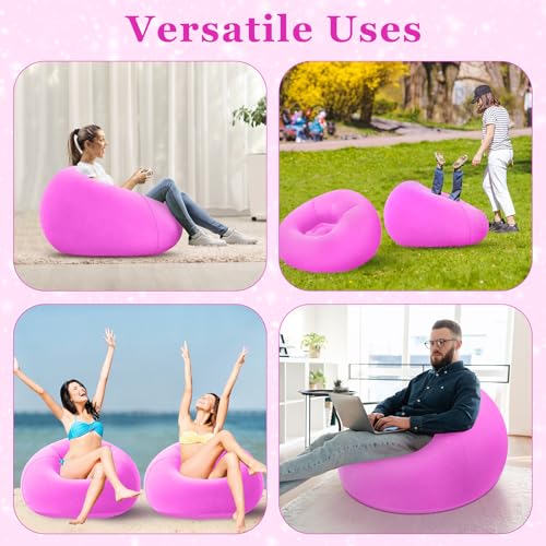 Realspring Inflatable Bean Bag Chairs Outdoor Blow up Camping Chairs Inflatable Lazy Sofa Folding Portable Bean Bag Loungers Couch for Movie Night(Pink,2 Pcs) - color: Pink