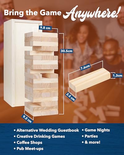 WE Games Wooden Block Stacking Party Game for Adults, Tumble Tower Wedding Guest Book Alternative, Tabletop Games, Includes Storage Case, 12 inches - color: Natural Wood