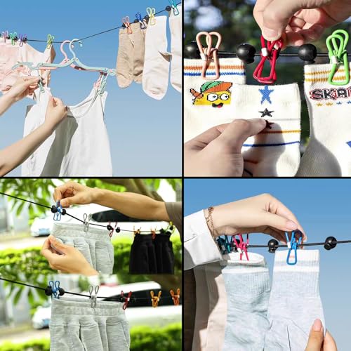 Travel Retractable Portable Spikeless Clothesline with Windproof Clip Heavy Duty Outdoor Camping Accessory for Hanging Towels Socks Blankets