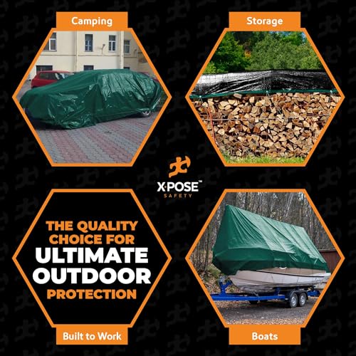 Heavy Duty Poly Tarp - 10' X 10' - 10 Mil Thick Waterproof, UV Blocking Protective Cover - Reversible Green and Black - Laminated Coating - Grommets - by Xpose Safety - color: Green/Black, size: 10 Feet x 10 Feet
