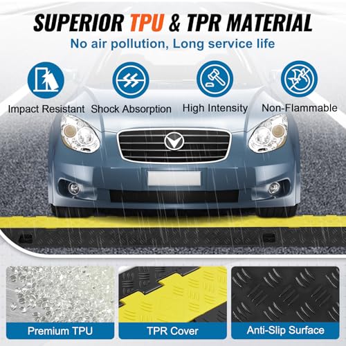 Happybuy 5 PCs Cable Protector Ramp, 2 Channel, 22000 lbs/axle Capacity Heavy Duty TPU Wire Cover Ramp Hose Protector Ramp for Driveway, with TPR Flip-Open Top Cover for Indoor & Outdoor Use