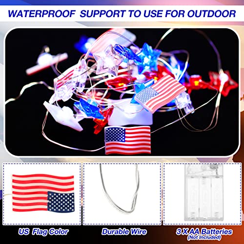 Zhanmai 2 Pcs 4th of July Decorations Lights Red White Blue String Lights 10ft 30 LED Patriotic Stars American Flag Battery Operated Decor for Fourth of July Independence Day, Star Flag - style: Star, Flag
