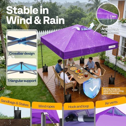 VIVOHOME 10x10ft Pop Up Canopy Tent One Push Setup Outdoor Portable Shelter Tent Heavy Duty with Wheel Carry Bag and 4 Sandbags, Purple - color: Purple, size: 10x10 ft
