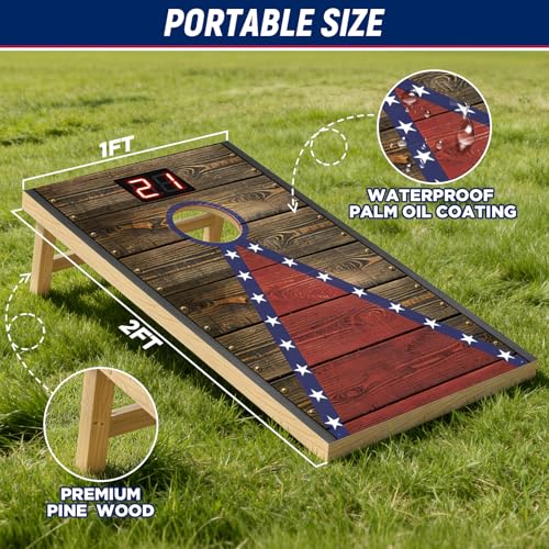 Electronic Cornhole Board Set (4x2ft, 3x2ft, 2x1ft) - Automatic Scoring Corn Hole Game for Adults & Kids - Infrared Sensing Wood Set with 8 Bags & Carry Case for Backyard, Party & Tailgates - size: 2 x 1 ft