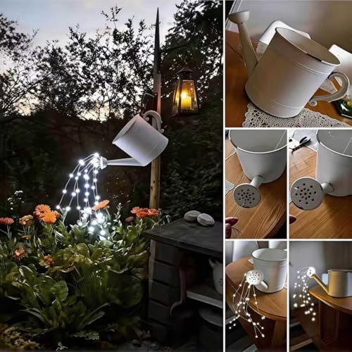 Solar Fairy Lights Outdoor White, Multi Strand 180 LEDs Watering Can String Light, Waterproof Solar Powered Waterfall Lights, Cool White Firefly Bunch Lights - color: Cool White