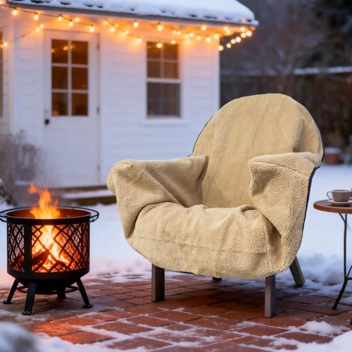 Reversible Sherpa Chair Cover Blanket with Waterproof 300D Oxford Back, Adjustable Drawstring, Non-Slip Design, Fits Chairs up to 23" – Ideal for Winter Home & Patio Use (Beige) - color: Beige