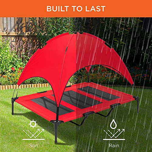 Best Choice Products 48in Elevated Cooling Dog Bed, Outdoor Raised Mesh Pet Cot w/Removable Canopy Shade Tent, Carrying Bag, Breathable Fabric - Red - color: Red, size: 48in