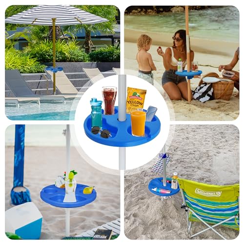 AMMSUN 13" Beach Umbrella Table Tray for Beach, Patio, Garden, Swimming Pool with Cup Holders, Snack Compartments Blue - color: Blue