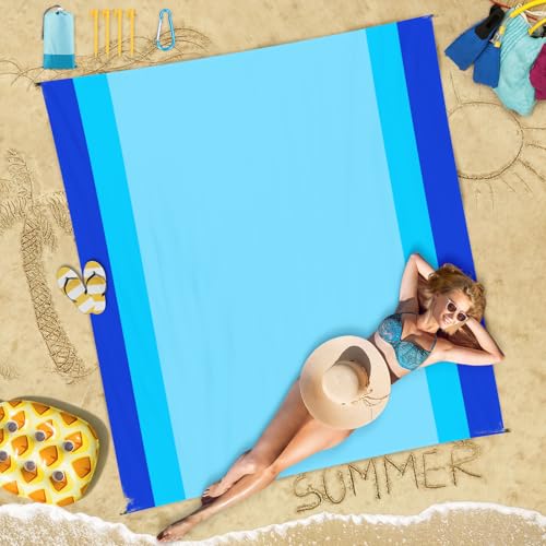 Beach Blanket Waterproof Sandproof 78''×81'' Large Suits 1-5 Adults Oversized Lightweight Picnic Mat Sand-Free Blanket for Camping Hiking Beach Travel - color: Blue, size: 78''x81''