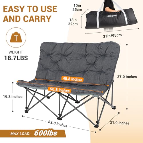 KingCamp Double Camping Chair, Oversized Padded Butterfly Chair Couch Portable Folding Loveseat 600lbs Heavy Duty Comfy Dorm Double Seat with High Back for Outdoor Indoor Patio Home Living Bed Room - color: Xxl 2 Person Grey