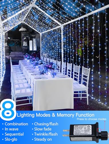 String Lights Indoor Bedroom, 33FT 100 LED Fairy String Lights Outdoor Waterproof, 8 Modes Memory Twinkle Christmas Light Plug in for Classroom Dorm Patio Tree Garden Decor (Cool White+Blue) - color: Cool White+Blue, size: 100LED
