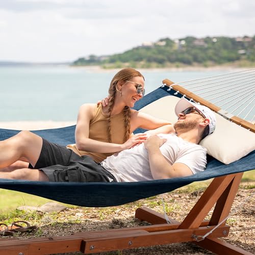 SUNCREAT Stand Alone Hammocks for Outside, Patio Portable Hammock with Stand, Navy - color: Quick Dry- Navy