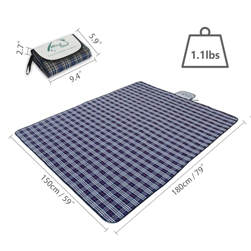 Wind Tour Waterproof Picnic Blanket with Carry Strap - Foldable Sandproof Outdoor Mat for Camping, Beach, Park - 59" x 71",Navy Blue(Single Mat) - color: 59" X 71",navy Blue(single Mat)