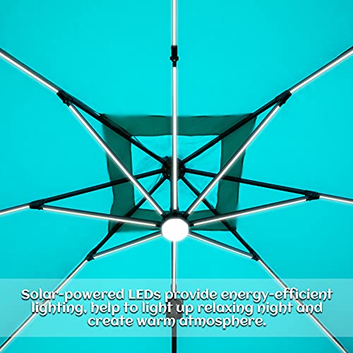 Sunnyglade 10x10ft Solar Powered LED Cantilever Patio Umbrella Square Deluxe Offset Umbrella 360°Rotation & Integrated Tilting System & LED lights for Market Garden Deck Pool Backyard Patio - color: Blue, size: 10X10FT
