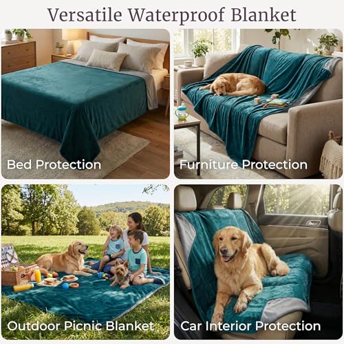 Lavish Home Waterproof Blanket - 80x80 King-Size Blanket for Kids, Pets, and Outdoors - Throw for Bed, Couch, Chair and Car (Green) - color: Green