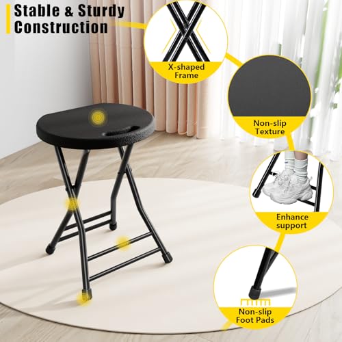 Folding Stool, 18 Inch Foldable Stool with Handle & Steel Frame, Pack of 12 Folding Bar Stools, 440lbs Sturdy Foldable Lightweight Metal Chair for Camping, Indoor and Outdoor, Black - color: Black, size: Pack of 12