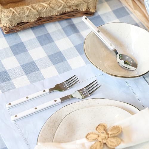 ANNOVA Silverware Set, Retro/Rivet Colorful Stainless Steel Tableware Kitchen Flatware Set Utensils, Includes Dinner Knives, Forks, Spoons, Salad Forks & Dessert Spoons (White, 10 Pieces) - color: White