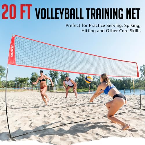 ZEALFEEL Volleyball Net, 12ft/20ft Volleyball Training Net for Backyard Height Adjustable, Portable Freestanding Practice Net for Hitting & Serving Drills, Pop up Net with Carry Bag for Indoor Outdoor - size: 20 FT Volleyball Net Set
