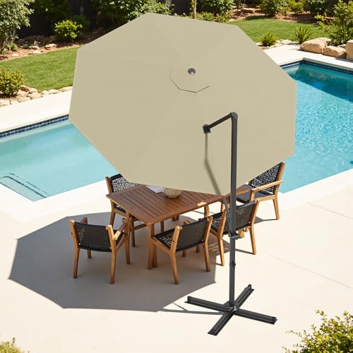 Patiowell 10 FT Patio Umbrella, Outdoor Cantilever Umbrella with 360 Degree Rotation & 5 Adjustable Tilt, Large Hanging Offset Round Sun Umbrella with Frame for Backyard Garden Poolside, Beige - color: Beige, size: 10 FT