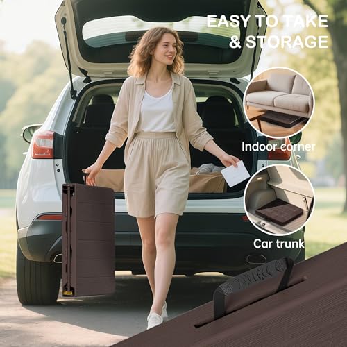 VSOAEIL Folding Table 4 Foot for Indoor Outdoor, Portable Heavy Duty Fold-in-Half Utility Small Plastic Adjustable Height Folding with Carrying Handle for Picnic Camping and Party, Brown - color: Brown, size: 4 Ft - 1 Pack