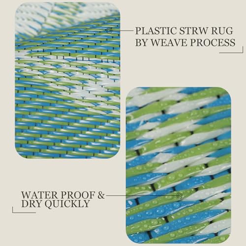 famibay Waterproof Outdoor Rug 9x12 Plastic Outdoor Camping Rug Reversible RV Mat Outside All Weather Lightweight Portable Outdoor Carpet Mat for Patio RV Camping Beach(Tri-Color Green) - color: Tri-color Green, size: 9' x 12'