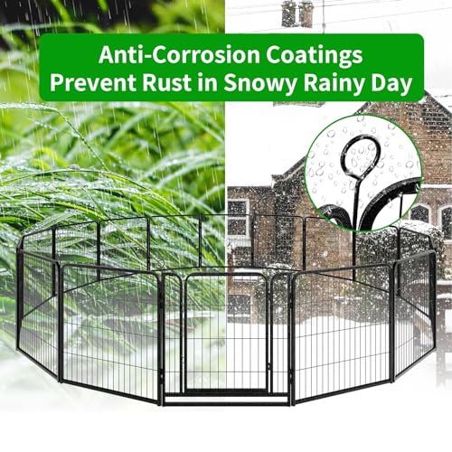 Kfvigoho Dog Playpen Outdoor Extra Wide 16 Piece Panels Heavy Duty Dog Fence 32" Height Anti-Rust with Doors Portable for RV Camping Yard, Total 42FT, 140 Sq.ft, Snowy Black - style: 32"W x 32"H