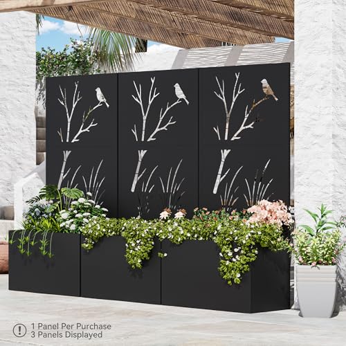 Modern Shade Metal Planter Box with Trellis Privacy Screen, 6x3 FT Large Raised Garden Bed, Multi-Functional Privacy Screen Outdoor with Drainage Holes for Climbing Plants, Perch Meadow - size: 1 PC (Perch & Meadow) with Planter Box