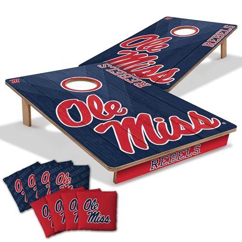 YouTheFan NCAA 2’ x 3’ Wood Cornhole Game with Logo Bags - color: Mississippi Rebels, size: 2' X 3'
