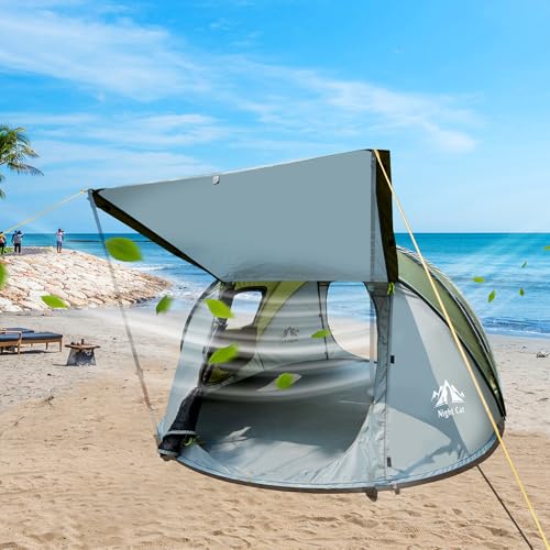 Night Cat Pop-up Camping Tent: 2 Person Tent Waterproof Instant Easy Setup Family Tent - color: Dark Green, size: 3-4 Persons (11.8x7.5x4.3 ft)