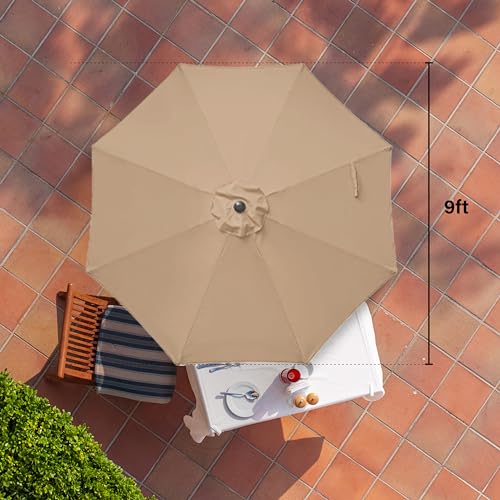 HealSmart 9ft Patio Umbrella with Push Button Tilt/Crank, Outdoor Table Market Yard Umbrella with 8 Sturdy Ribs for Garden, Backyard, Deck, Pool, Tan - color: Tan, size: 9FT