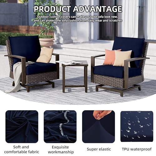 14Pcs Outdoor Cushion Covers, Patio Cushion Covers,Stretch Elastic Slipcovers, Replacement Washable & Reusable Furniture Protector for Patio Couch (Navy Bluey,Cover Only) - color: Navy Blue, size: 14Pcs-Solid color