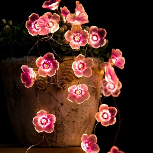 Pink Fairy Cherry Blossom Flower String Lights for Bedroom, USB Plug in and Battery Operated 13ft 40 LED Cute Indoor Outdoor Hanging Decorations for Birthday Wedding Party Christmas Easter - color: Pink Fairy Lights