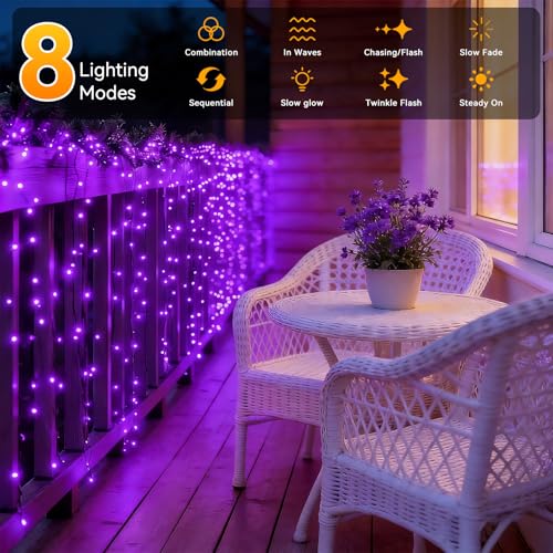 Solar String Lights Outdoor Waterproof 2 Pack Total 66ft 200LED 8 Modes Twinkle Lights Solar Fairy Lights for Patio, Garden Yard Party Wedding Tree Christmas Halloween Decoration, Purple - color: Purple