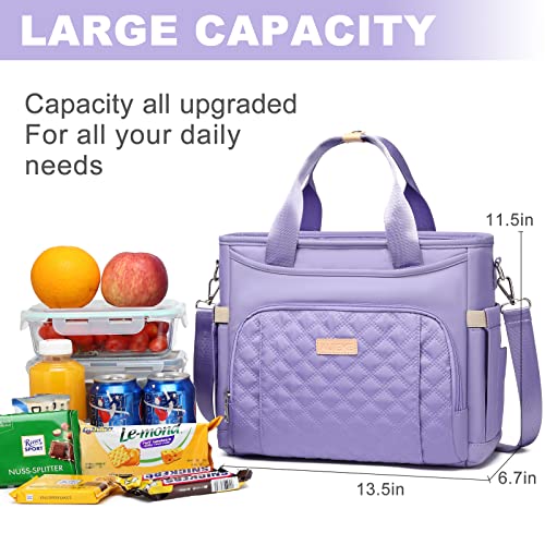 AIJIEKE Extra Large Lunch Bag for Women & Men, Insulated Leakproof Lunch Box for Work, Reusable Adult Lunch Tote with Shoulder Strap, Multi-Pocket Cooler Bag for Office, Picnic, Beach, Purple - color: Light Purple