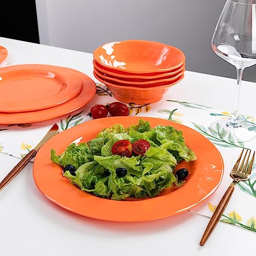 LEHAHA Orange Melamine Dinnerware Set, 12 Piece Kitchen Tableware Plates Bowls Dishes Set, Lightweight Unbreakable Dinnerware Set for 4, Dishwasher Safe and BPA free - color: Orange
