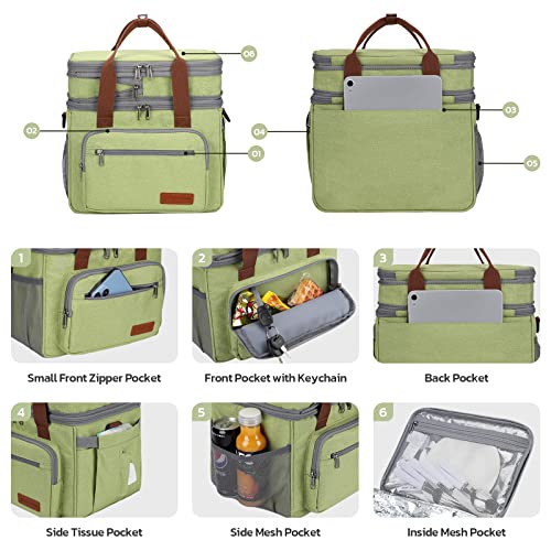 Maelstrom Lunch Box, 23L Insulated Lunch Bag, Expandable Double Deck Cooler Bag, Lightweight Leakproof Tote Bag With Side Tissue Pocket, Suit For Men and Women (C. Green) - color: C. Green