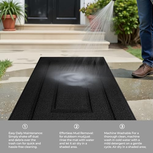 GRANNY SAYS Front Door Mat Outside Entrance, Welcome Matt Non-Slip, Outdoor Door Mats for Entryway, Long Front Porch Mat Low Profile Resist Dirt Easy to Clean, 47"x32", Black - color: A-black, size: 2'8" x 3'11" (Rectangular)