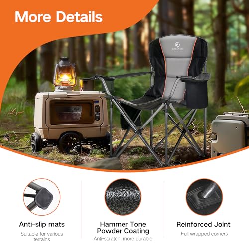 ALPHA CAMP Oversized Folding Camping Chair, Heavy Duty Portable Lawn Chairs with Cooler Bag, Side Pocket & Cup Holder, Folding Chairs for Outside Support 450 LBS - color: Black, size: Twin Pack