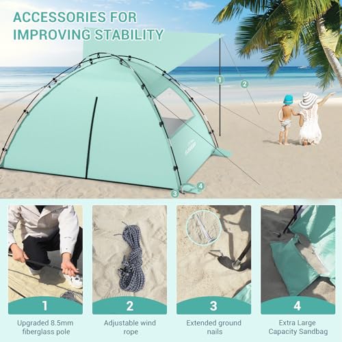 Elegear CumbreX™ Beach Tent Sun Shelter with Canopy, 6-8 Person Pop Up Beach Tent, Easy Setup UPF 50+ UV Protection Portable Lightweight Double Silver Coating Cabana Sun Shade Shelter - Green - color: Green, size: 6-8 Person