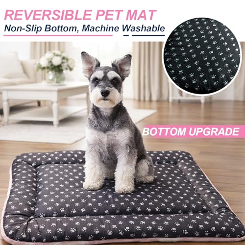 Washable Dog Bed Mat With Anti-Slip Bottom, Deluxe Plush Memory Foam Crate Pad & Waterproof Outdoor Kennel Mat For Dogs & Cats-Durable Crates Beds, Large Medium Small Puppy Size 30" x 20",pink - color: Pink-Star, size: Upgraded M（30" L x 20" W x 1.5" Th）