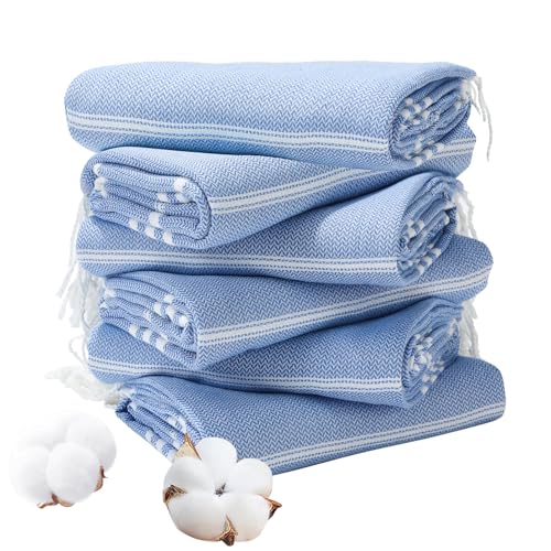 Genovega 6 Packs Oversized Turkish Beach Bath Towel Set Bulk 74"x38" Extra Large Sand Free Quick Dry Swim Camping Pool Clearance Towels Travel Blanket Adult Essentials Royal Blue Stripe - color: Multi Stripe Eight