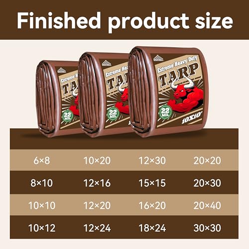 15x15 FT Tarp 22 mil Extreme Heavy Duty Waterproof tarps,Brown&Beige Multipurpose Outdoor Tarpaulin Tear-Proof&UV-Resistant,for Canopy,Camping,Roof,Trailer, Etc - size: 15×15