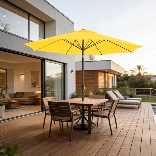 9FT Outdoor Patio Umbrella Outdoor pool Umbrella with Push Button Tilt and Crank, Market Umbrella 8 Sturdy Ribs UV Protection for Garden, Deck, Backyard (Yellow) - color: Yellow