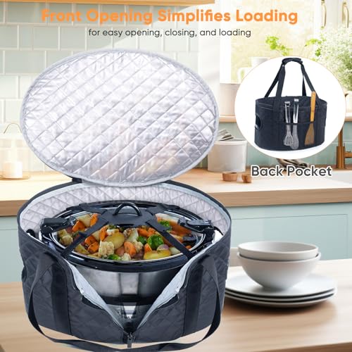 BAGSPRITE Slow Cooker Carrying Case Compatible with 6-8 Quart Crockpot Carrier for Hot Food and Hamlton Beach Slow Cooker Tote with Lid Fastener for Crock-pot Dust Cover Applicances - color: Black