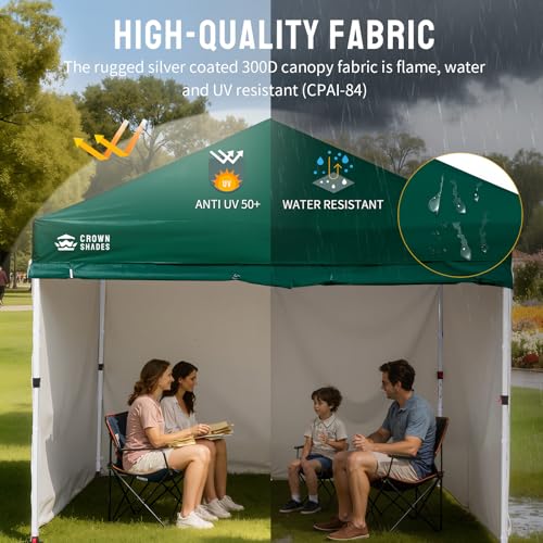 CROWN SHADES 10X10 Commercial Instant Canopy Pop Up Tent with Center Lock, 300D Fabric, 4 Sidewalls, Sto'N Go Bag, Forest Green - color: Forest Green, size: 10x10 Classic
